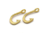 Brass Fish Hook, 2 Raw Brass Fish Hook Shaped Charms With 1 Loop, Findings, Bracelet Parts (32x17mm) N0274