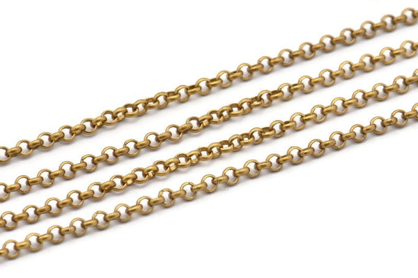 Brass Rolo Chain, Raw Brass Soldered Rolo Belcher Chain (3mm) MB 8-19 Z135