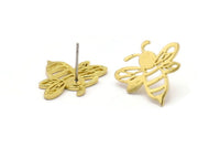 Brass Bee Earring, 8 Raw Brass Bee Stud Earrings (20x17x1.2mm) N1368