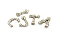 Silver Letter Charm, Antique Silver Plated Brass Bamboo Letter Alphabets, Silver Letter, İnitial Charms, Uppercase, Letter Initial Pendants