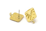 Brass Square Earring, 4 Raw Brass Square Sun Shaped Earring With 1 Loop (17x13mm) N1912