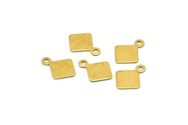 Square Necklace Charm, 100 Raw Brass Square Stamping Tags (7mm) Brs 8-8 A0259