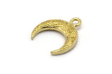 Brass Moon Charm, 5 Raw Brass Textured Horn Charms, Pendant, Jewelry Finding (19x6x4mm) N0271