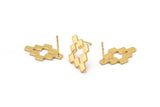 Gold Puzzle Earring, 4 Gold Plated Brass Stud Earrings (12x20x1.2mm) D952 A1258