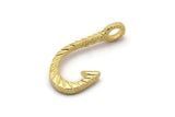 Brass Fish Hook, 2 Raw Brass Fish Hook Shaped Charms With 1 Loop, Findings, Bracelet Parts (32x17mm) N0274