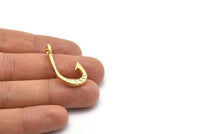 Brass Fish Hook, 2 Raw Brass Fish Hook Shaped Charms With 1 Loop, Findings, Bracelet Parts (32x17mm) N0274