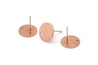 Rose Gold Round Earring, 4 Textured Rose Gold Plated Brass Round Earring Studs (12x0.80mm) M337 A1552 Q1054