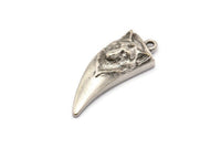 Silver Wolf Charm, Antique Silver Plated Brass Wolf Tooth Charms With 1 Loop (32x13mm) N1942 H1503