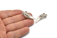 Silver Wolf Charm, Antique Silver Plated Brass Wolf Tooth Charms With 1 Loop (32x13mm) N1942 H1503