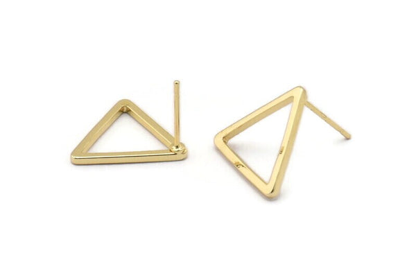 Gold Triangle Earring, 6 Gold Plated Brass Triangle Stud Earrings (17x1.2mm) D0108 A1178 Q1083