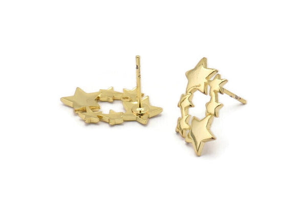 Gold Star Earring, 4 Gold Plated Brass Comet Stud Earrings (18x11x1.5mm) D1383 A1414