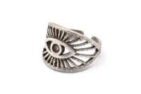 Silver Eye Ring, Antique Silver Plated Brass Eye Ring With 1 Stone Setting - Pad Size 3mm N1949 H1493