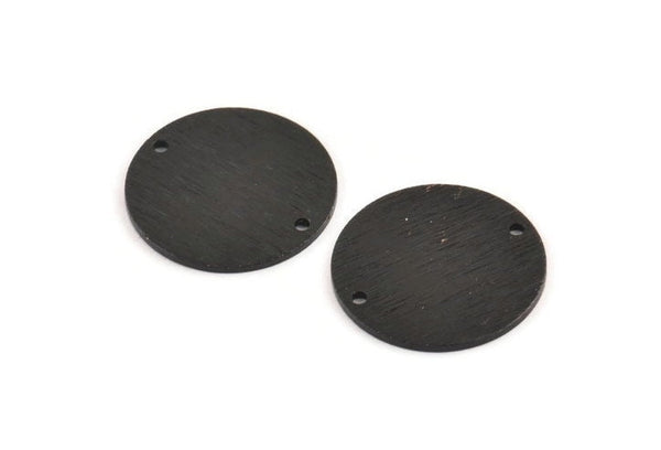 Black Round Tag, 4 Textured Oxidized Black Brass Round Stamping Blanks With 2 Holes (21x1mm) D0760