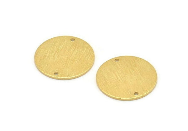 Brass Round Tag, 6 Raw Brass Textured Round Stamping Blanks With 2 Holes, Connectors, Pendants, Findings (21x1mm) D0760