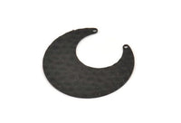 Black Moon Charm, 6 Hammered Oxidized Black Brass Horn Charms With 2 Holes (30x13.5x0.50mm) D1243