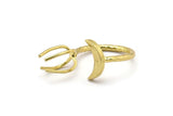 Brass Moon Ring, 4 Raw Brass 4 Claw Ring For Natural Stones N1026