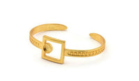 Gold Square Cuff, Gold Plated Brass Square Cuff Stone Setting With 1 Pad -  Pad Size 6mm N1678