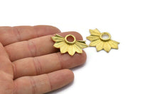 Brass Badge Charm, 2 Raw Brass Rosette Charms, Pendants, Earrings, Findings (33x21mm) N0786