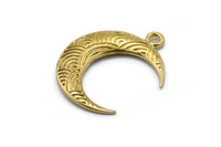 Brass Moon Charm, 2 Raw Brass Textured Horn Charms, Pendant, Jewelry Finding (27x8x3.30mm) N0237