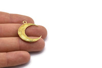 Brass Moon Charm, 2 Raw Brass Textured Horn Charms, Pendant, Jewelry Finding (27x8x3.30mm) N0237