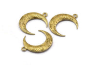 Brass Moon Charm, 2 Raw Brass Textured Horn Charms, Pendant, Jewelry Finding (27x8x3.30mm) N0237