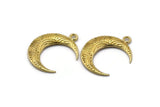 Brass Moon Charm, 4 Raw Brass Textured Horn Charms, Pendant, Jewelry Finding (27x8x3.30mm)  N0237