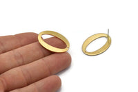 Brass Oval Earring, 6 Raw Brass Oval Stud Earrings (28x20x1mm) D983 A1248