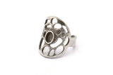 Silver Royal Ring, Antique Silver Plated Brass Royal Ring With 1 Stone Settings - Pad Size 6x4mm N1952 H1486