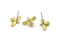 Brass Bee Earring, 12 Raw Brass Bee Stud Earrings (15x9mm) N1183
