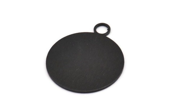 Black Round Tag, 4 Oxidized Black Brass Round Stamping Blanks With 1 Loop, Pendants, Findings (30x25x0,80mm) D0705