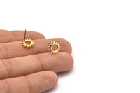 Brass Sun Earring, 12 Raw Brass Sun Stud Earrings (10x1.2mm) N1216