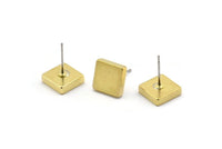 Brass Square Earring, 6 Raw Brass Square Stud Earrings (10x3mm) D0371 A2030