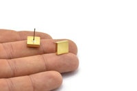 Brass Square Earring, 6 Raw Brass Square Stud Earrings (10x3mm) D0371 A2030