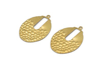 Brass Oval Charm, 12 Raw Brass Wavy Oval Charms With 1 Loop, Earrings, Findings, Pendants (21x30x0.60mm) D1106