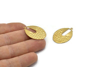 Brass Oval Charm, 12 Raw Brass Wavy Oval Charms With 1 Loop, Earrings, Findings, Pendants (21x30x0.60mm) D1106