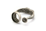 Adjustable Ring Settings, 2 Antique Silver Plated Adjustable Rings with 2 Stone Settings - Pad Size 10x12mm N0133 H0302