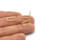 Brass Rectangle Earring, 12 Raw Brass Rectangle Stud Earrings (7x15x0.80mm) D0326 A2054