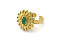 Brass Ring Setting, 2 Raw Brass Flower Ring With 1 Stone Settings - Pad Size 6x4mm N1989