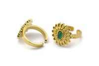 Brass Ring Setting, 2 Raw Brass Flower Ring With 1 Stone Settings - Pad Size 6x4mm N1989