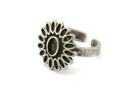 Silver Ring Setting, Antique Silver Plated Brass Flower Ring With 1 Stone Settings - Pad Size 6x4mm N1989 H1465