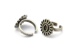 Silver Ring Setting, Antique Silver Plated Brass Flower Ring With 1 Stone Settings - Pad Size 6x4mm N1989 H1465