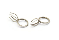 Claw Ring Settings, 1 Antique Silver Plated 4 Claw Ring Blanks For Natural Stones N0046 H0355