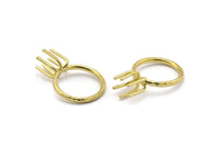 Claw Ring Base, 4 Raw Brass Claw Ring Blanks with 6 Claws for Natural Stones N0103-18