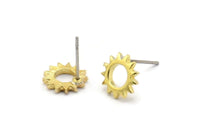 Brass Sun Earring, 12 Raw Brass Sun Stud Earrings (10x1.2mm) N1216