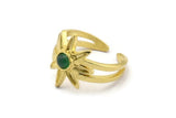 Brass Ring Setting, 2 Raw Brass Flower Ring With 1 Stone Settings - Pad Size 4mm N2007