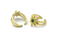 Brass Ring Setting, 2 Raw Brass Flower Ring With 1 Stone Settings - Pad Size 4mm N2007