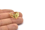 Brass Ring Setting, 2 Raw Brass Flower Ring With 1 Stone Settings - Pad Size 4mm N2007