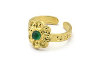 Brass Ring Setting, 2 Raw Brass Flower Ring With 1 Stone Settings - Pad Size 4mm N2011