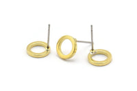 Brass Circle Earring, 10 Raw Brass Circle Stud Earrings (9x1.5mm) D0547 A2041