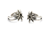 Silver Ring Setting, 2 Antique Silver Plated Brass Flower Ring With 1 Stone Settings - Pad Size 4mm N2007 H1460